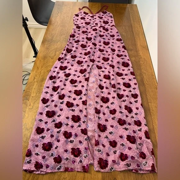 For Love & Lemons Love Marina Maxi Dress Sz XS Silk Blend Floral Fairy Romantic - Picture 5 of 15